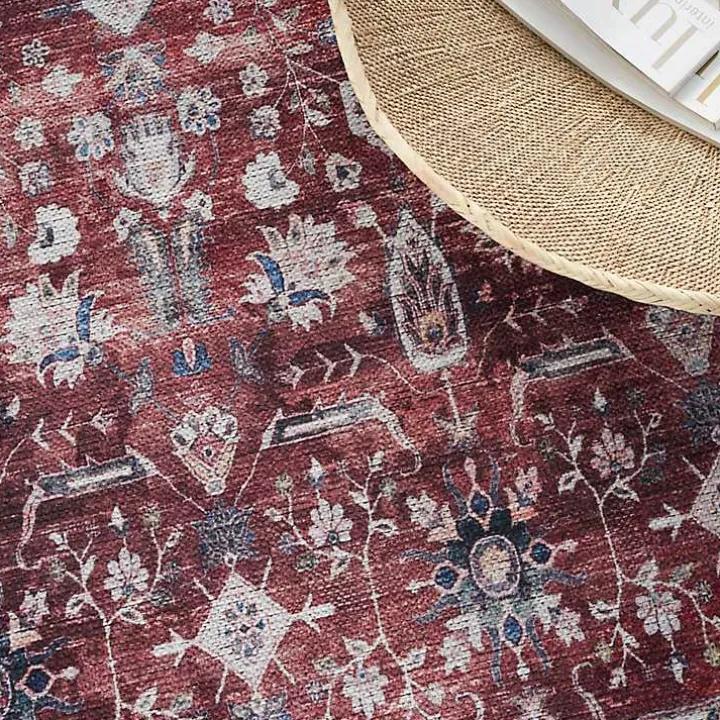 Brick Vintage Floral Washable Area Rug, 5x7