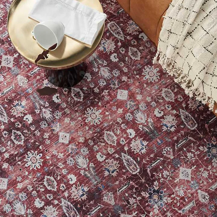Brick Vintage Floral Washable Area Rug, 5x7