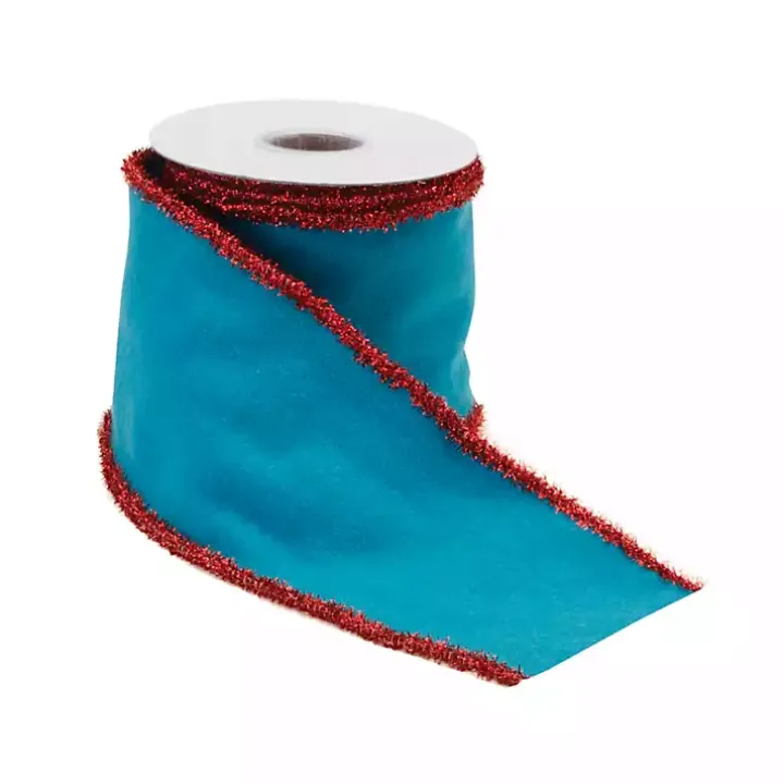 Bright Blue Wool 5 yd Christmas Ribbons, Set of 2