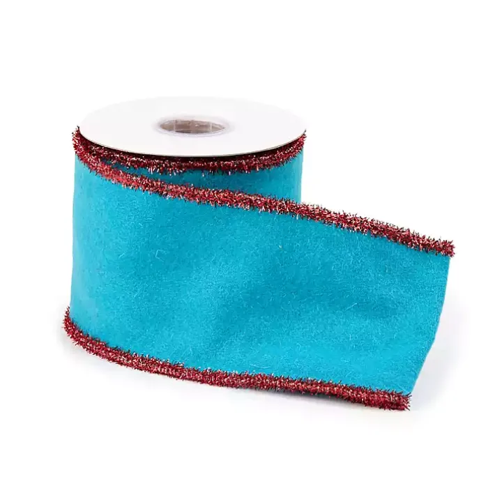 Bright Blue Wool 5 yd Christmas Ribbons, Set of 2