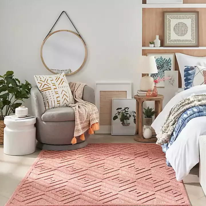 Bright Coral Diamond Outdoor Area Rug, 6x9