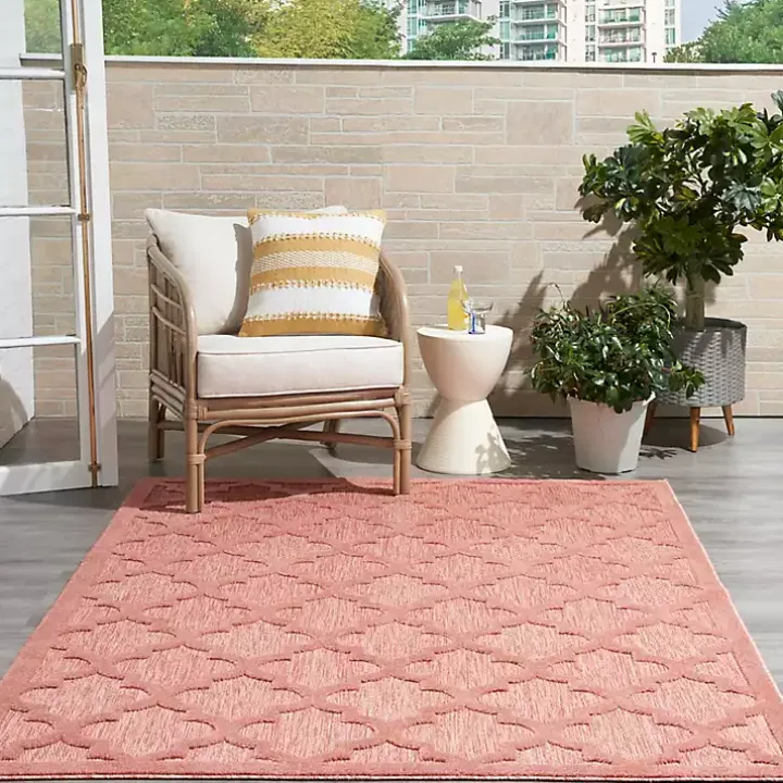 Bright Coral Trellis Outdoor Area Rug, 4x6