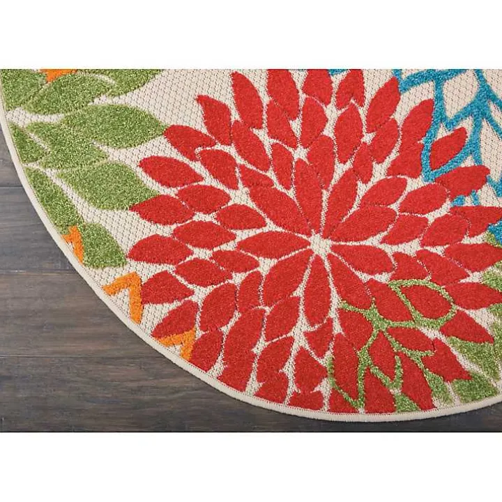Bright Leaves Round Outdoor Area Rug, 5x5