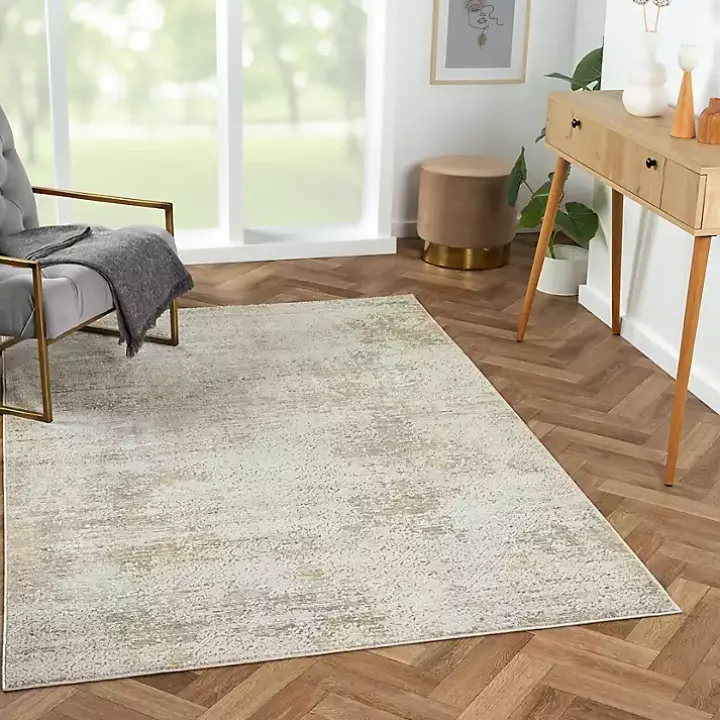 Brisbane Beige Faded Damask Area Rug, 4x6