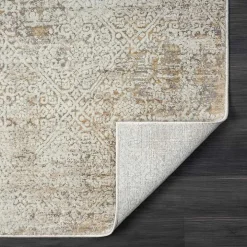 Brisbane Beige Faded Damask Area Rug, 4x6