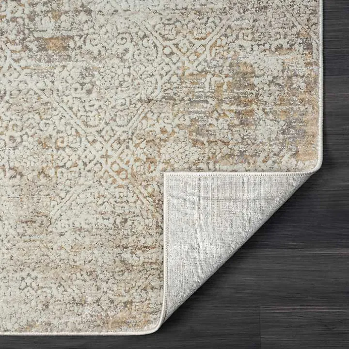 Brisbane Beige Faded Damask Area Rug, 4x6