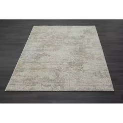 Brisbane Beige Faded Damask Area Rug, 4x6