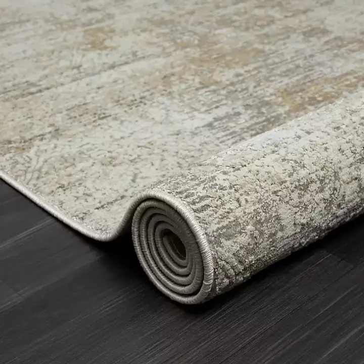 Brisbane Beige Faded Damask Area Rug, 5x8