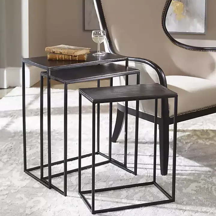 Bronze & Black Metal Nesting Side Tables, Set of 3