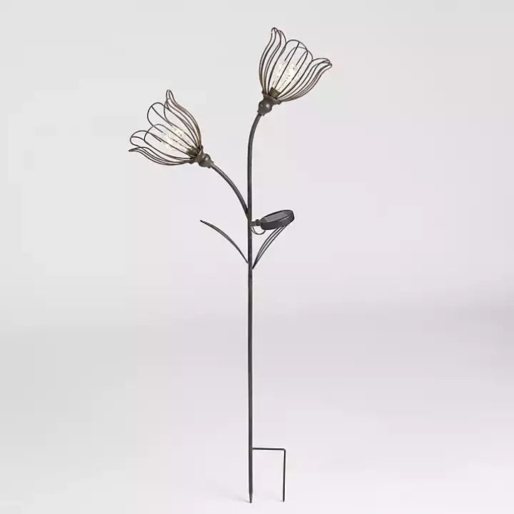 Bronze Flowers Solar Lantern Yard Stake