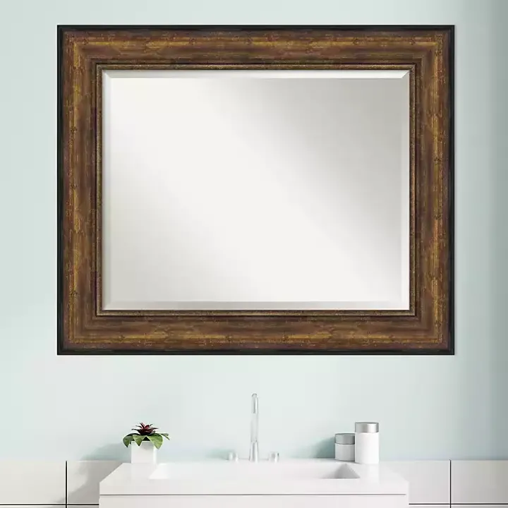 Bronze Frame Beveled Mirror, 35.5x29.5 in.