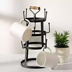 Bronze Metal Mug Holder with Wooden Handle