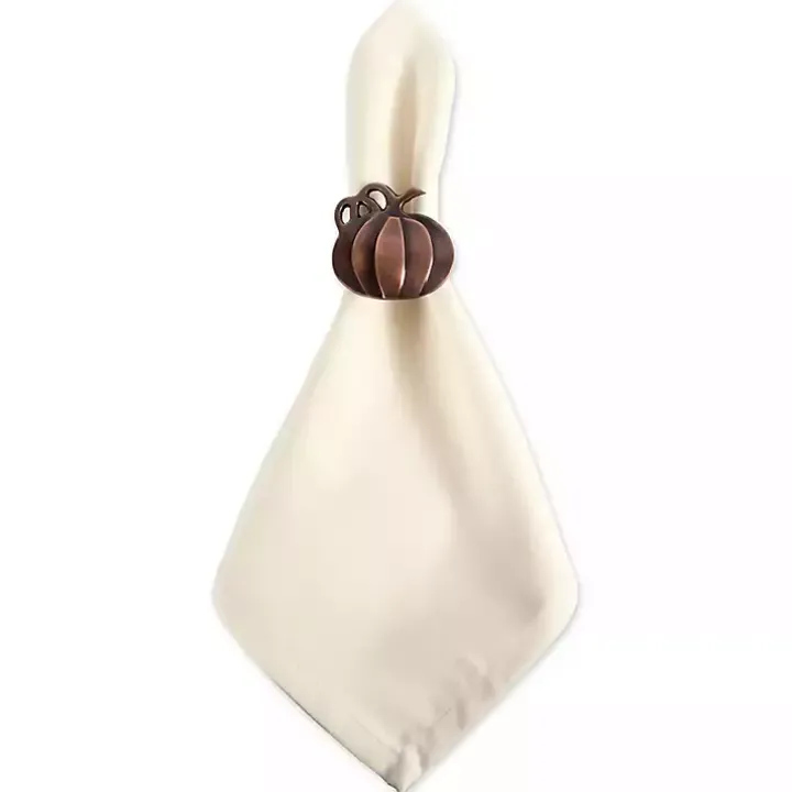 Bronze Metal Pumpkin Napkin Rings, Set of 6