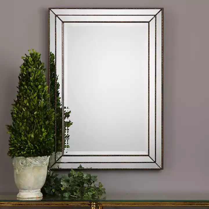 Bronze Metallic Grooved Texture Wall Mirror