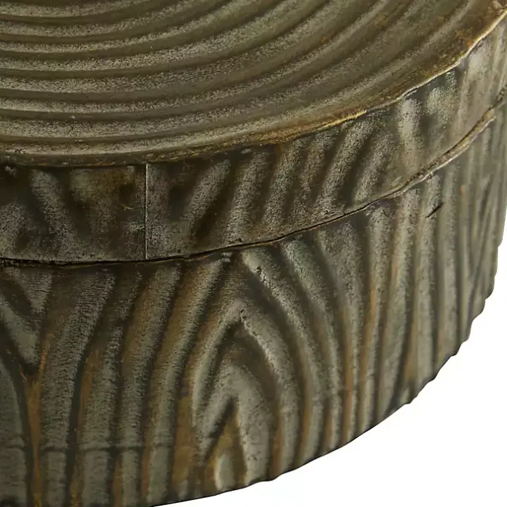 Bronze Tree Bark Round Metal Boxes, Set of 2