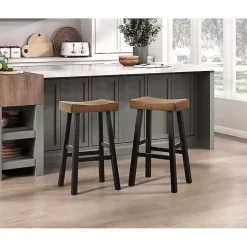 Brown & Black Wood Bar Stools, Set of 2