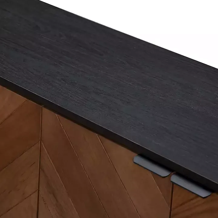 Brown and Black Wood Chevron 4-Door Sideboard