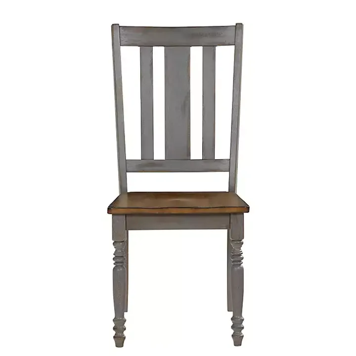 Brown and Gray Wooden Dining Chairs, Set of 2