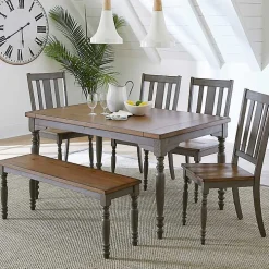 Brown and Gray Wooden Dining Chairs, Set of 2