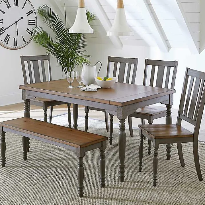 Brown and Gray Wooden Dining Chairs, Set of 2