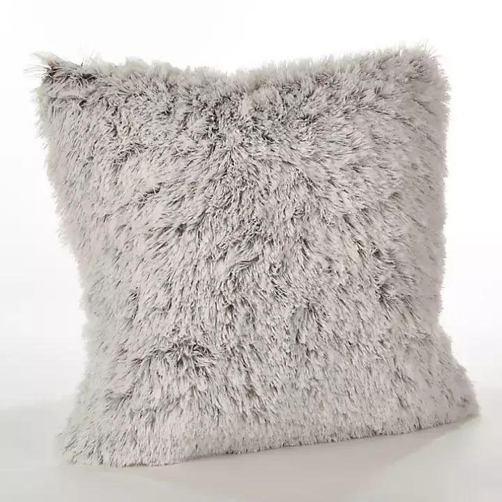 Brown and White Faux Fur Pillow