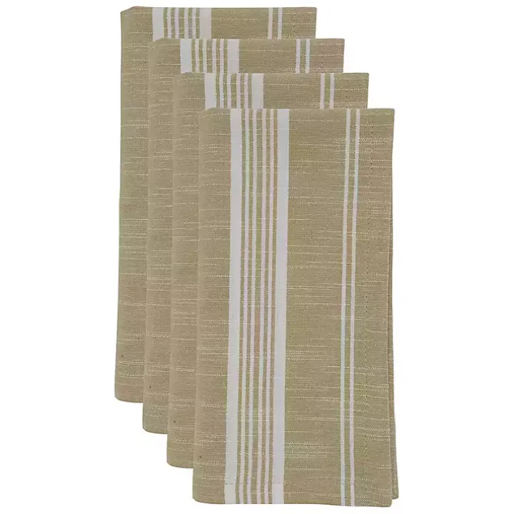 Brown and White Striped Napkins, Set of 4