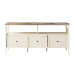 Brown and Whitewashed Wood 3-Drawer Media Cabinet