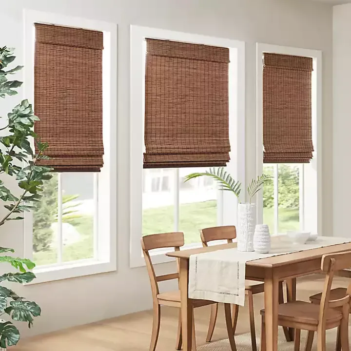 Brown Bamboo Light Filtering Roman Shade, 35 in.
