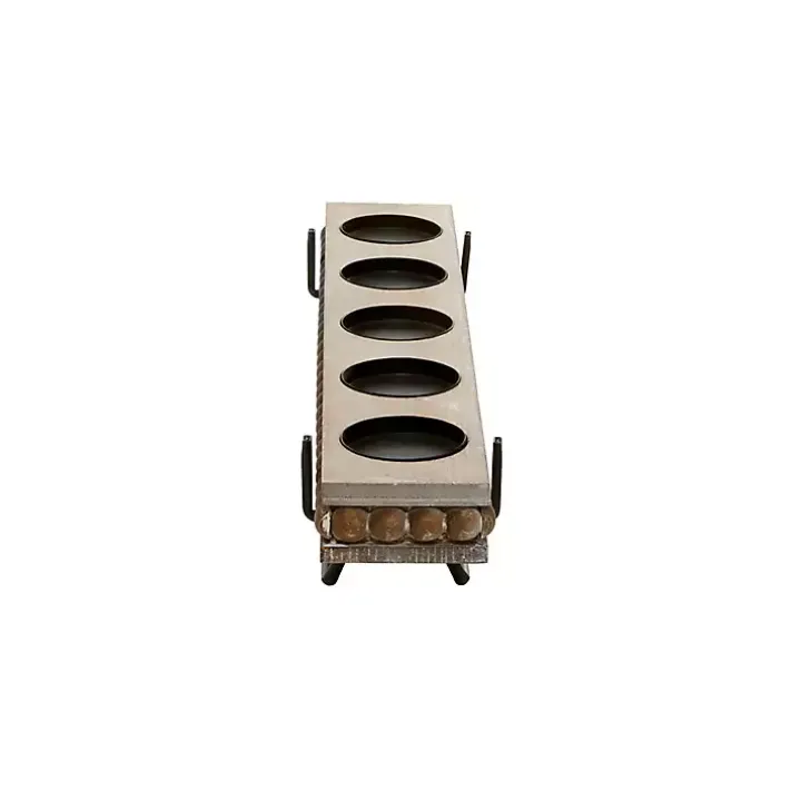 Brown Beaded Wood and Metal Base Candle Holder