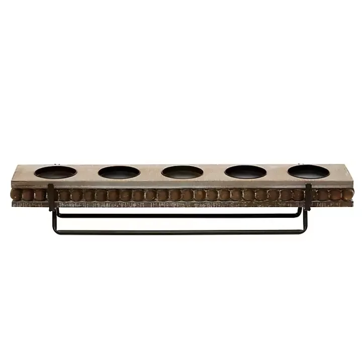 Brown Beaded Wood and Metal Base Candle Holder
