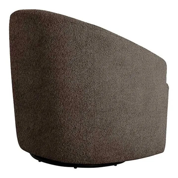Brown Boucle Barrel Swivel Accent Chair