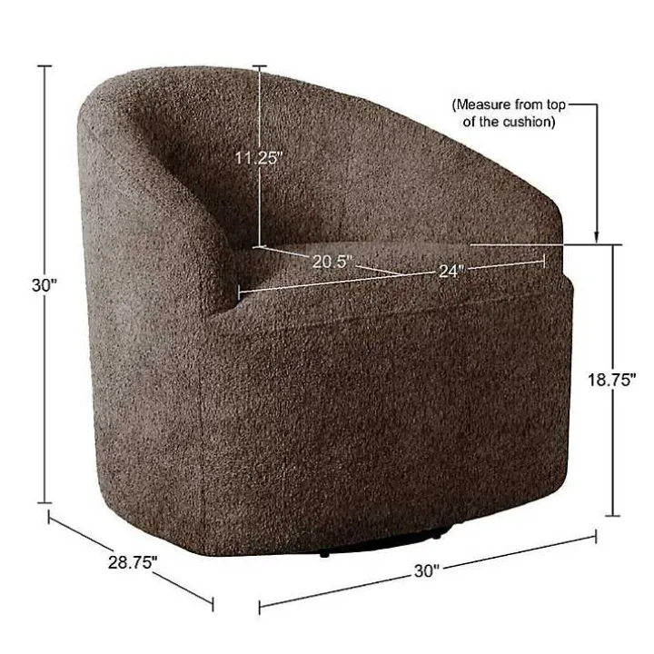 Brown Boucle Barrel Swivel Accent Chair