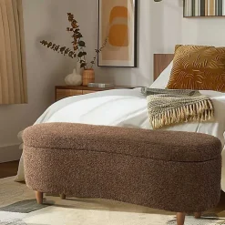 Brown Boucle Flip-Top Storage Bench