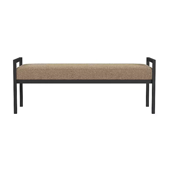 Brown Boucle Upholstered Metal Frame Bench