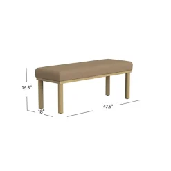 Brown Boucle Upholstered Wood Leg Bench