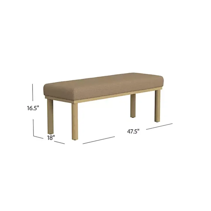 Brown Boucle Upholstered Wood Leg Bench
