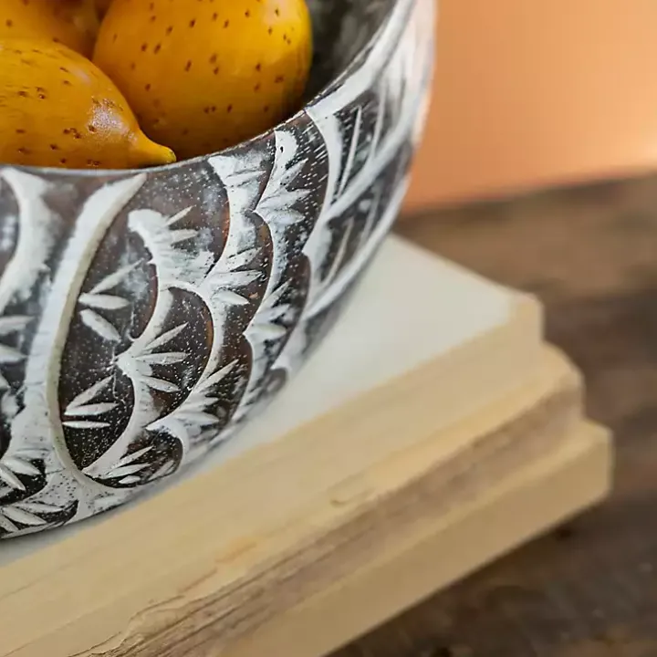 Brown Carved Bird Wood Bowl