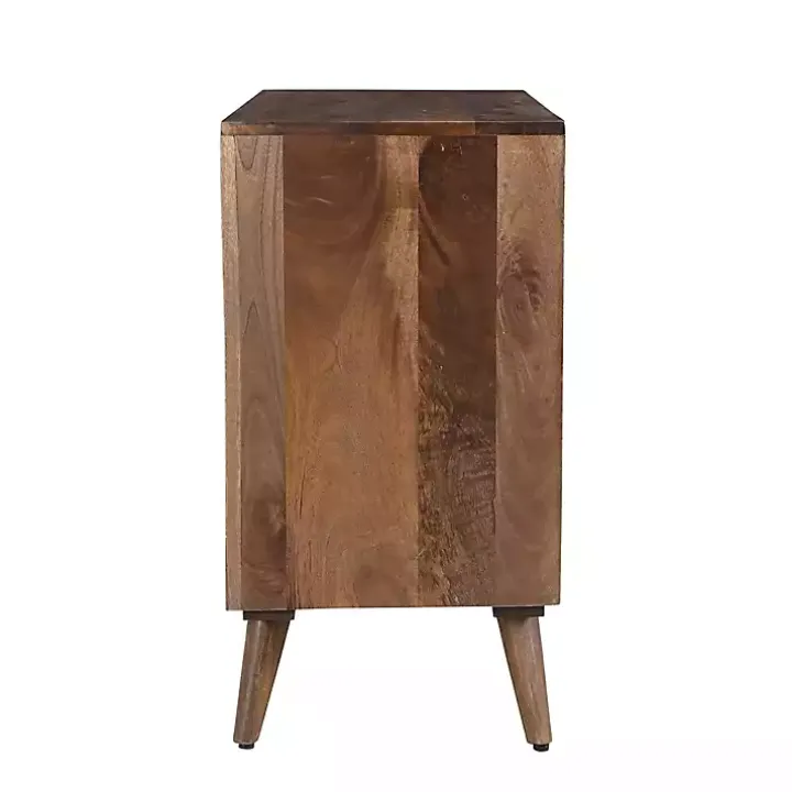 Brown Carved Wood Woven 3-Door Sideboard