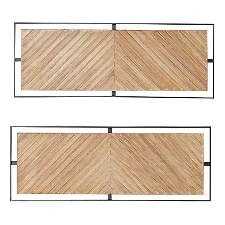 Brown Chevron Wood Wall Plaques, Set of 2
