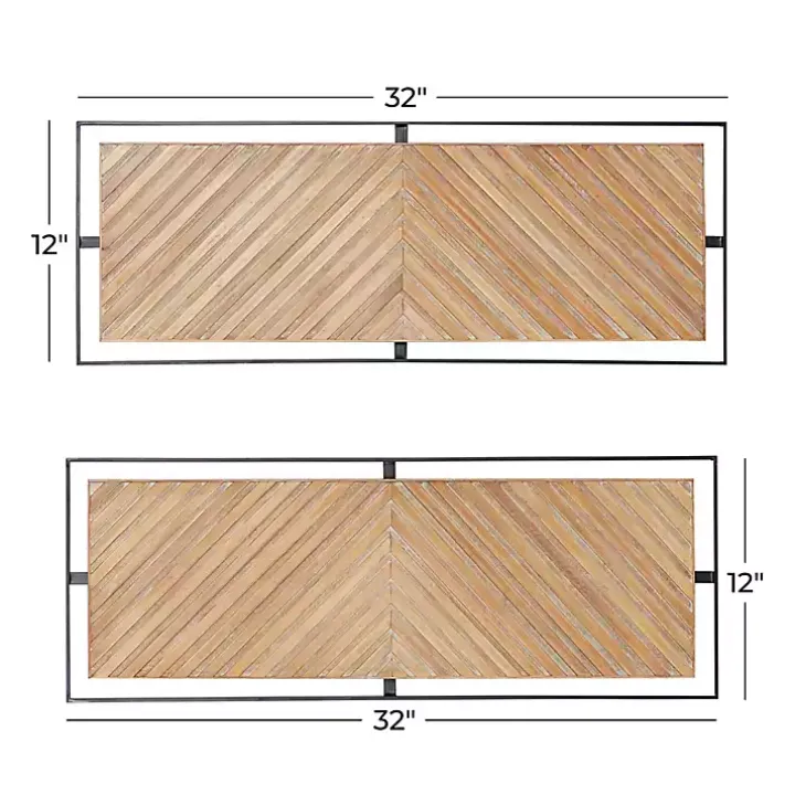 Brown Chevron Wood Wall Plaques, Set of 2