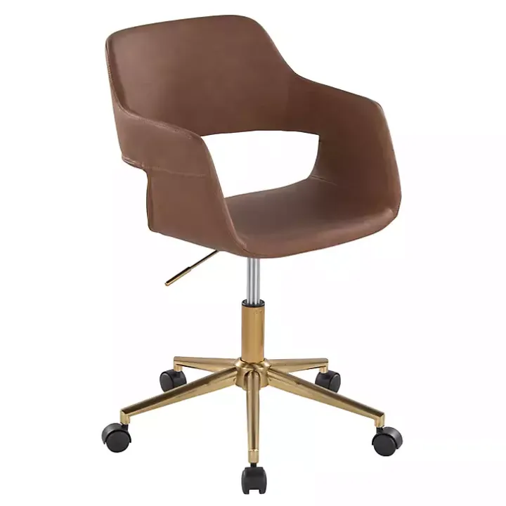 Brown Faux Leather & Gold Marshall Office Chair