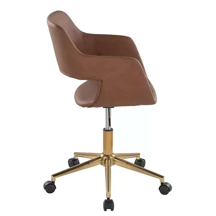 Brown Faux Leather & Gold Marshall Office Chair