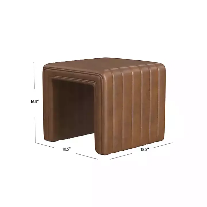 Brown Faux Leather Channeled Upholstered Ottoman