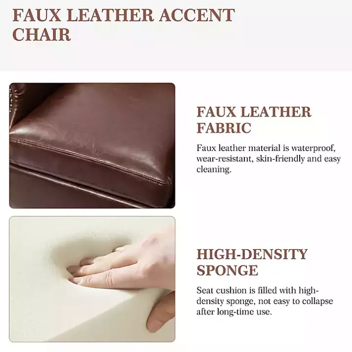 Brown Faux Leather Nailhead Taylor Armchair