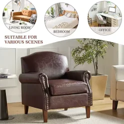 Brown Faux Leather Nailhead Taylor Armchair