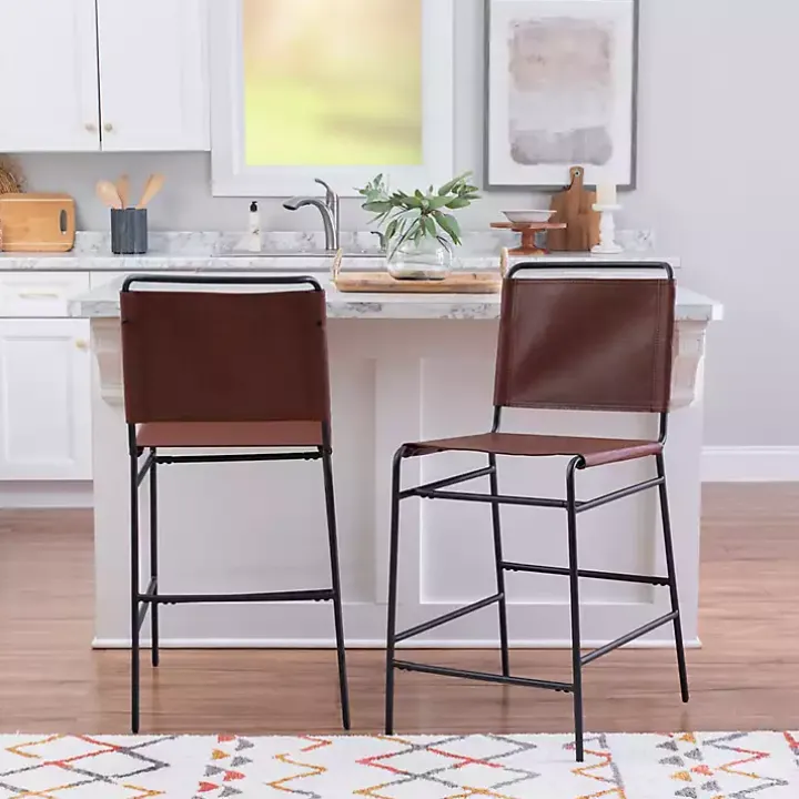 Brown Faux Leather Sling Counter Stool