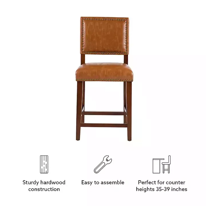 Brown Faux Leather Square Classic Counter Stool