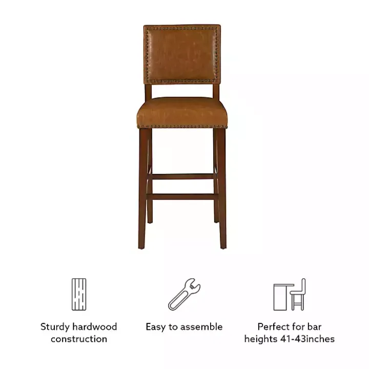 Brown Faux Leather Square Classic Bar Stool