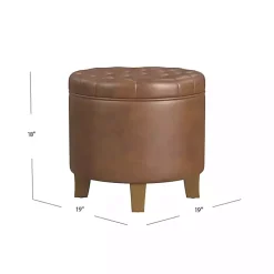 Brown Faux Leather Tufted Storage Ottoman