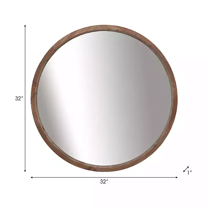 Brown Fir Wood Round Wall Mirror